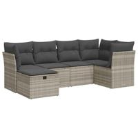 6-delige Loungeset met kussens poly rattan lichtgrijs - thumbnail