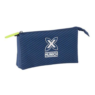 Pennenetui met 3 vakken Munich Blue indigo Blauw 22 x 12 x 3 cm