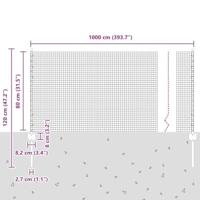 VidaXL Hek met paal grijs 0,8 x 10 m staal en pvc - thumbnail