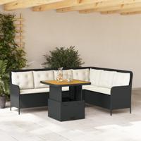 2-delige Loungeset met kussens poly rattan zwart - thumbnail