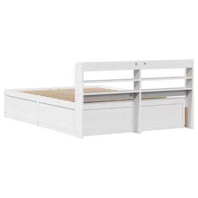 Bedframe met hoofdbord massief grenenhout wit 200x200 cm - thumbnail