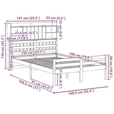Bed met boekenkast zonder matras massief grenenhout 135x190 cm