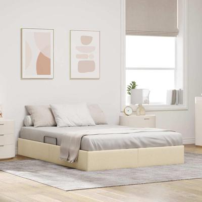 Opslag bed met matras met hoofdeinde Crème 140 x 190 cm Stof