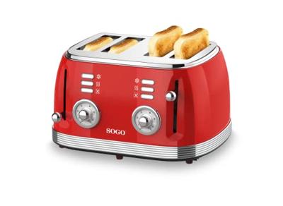 SOGO Human Technology Broodrooster voor 4 sneden Controlelampje, Toastfunctie Rood (metallic)