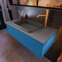 Badkamermeubelset Mondiaz Erin 100 cm met 1 Lade met RIDGE Wastafel Midden Dark grey met 1 kraangat Greeploos Mat Jeans - thumbnail