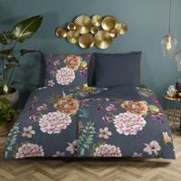 Descanso Dekbedovertrek "bloemen" - Antraciet - (155x220 cm) - Biologisch Katoen satijn - thumbnail