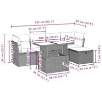 6-delige Loungeset met kussens poly rattan bruin - thumbnail