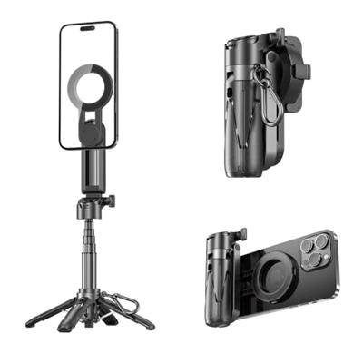 MOJOGEAR TS2 6-in-1 mini selfiestatiefgreep, magnetische selfiestick en tafelstatief voor MagSafe iPhone, uittrekbaar tot 47,5 cm met afneembare bluetooth-afstandsbediening en smartphoneklem