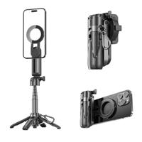 MOJOGEAR TS2 6-in-1 mini selfiestatiefgreep, magnetische selfiestick en tafelstatief voor MagSafe iPhone, uittrekbaar tot 47,5 cm met afneembare bluetooth-afstandsbediening en smartphoneklem - thumbnail