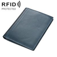 8235 Antimagnetic RFID Multi-function Crazy Horse Texture Leather Wallet Passport Bag (Blue) - thumbnail
