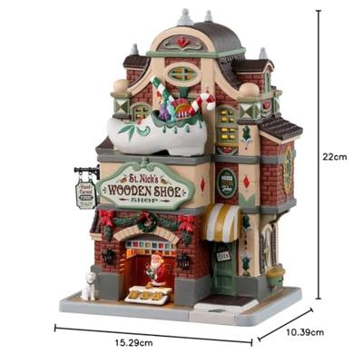 Lemax st. nick&apos;s wooden shoe shop verlicht kersthuisje Caddington Village 2023