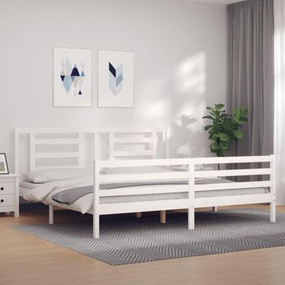 Bedframe met hoofdbord massief hout wit