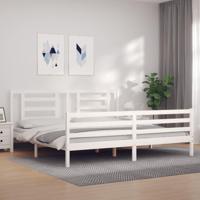 Bedframe met hoofdbord massief hout wit - thumbnail