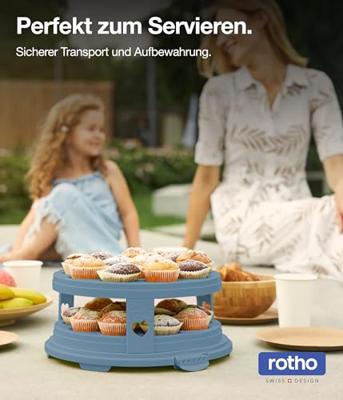 Rotho fresh taartdoos xl + cupcake-houders 35.5x34.5x26 cm horizon blauw/transparant - thumbnail