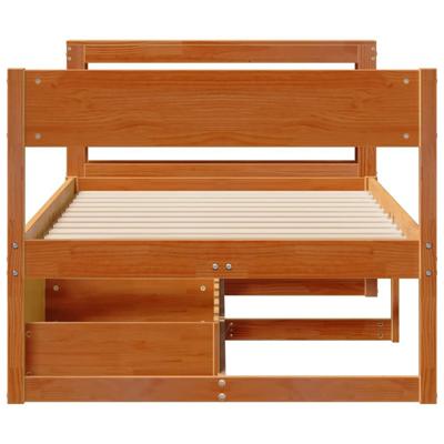 Bedframe zonder matras massief grenenhout wasbruin 75x190 cm