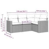 4-delige Loungeset met kussens poly rattan zwart - thumbnail