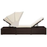 Ligbed met luifel en kussen poly rattan bruin - thumbnail