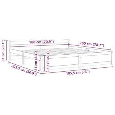 Bedframe massief hout wit 180x200 cm
