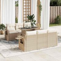 7-delige Loungeset met kussens poly rattan beige - thumbnail