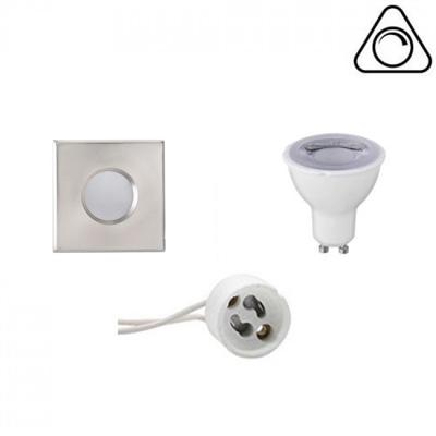 GU10 Inbouwspot Set - Mat Chroom - Inbouw Vierkant - Waterdicht IP65 - Dimbaar - Aigi - 6W - Warm Wit 3000K - 82mm