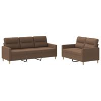 2-delige Loungeset met kussens stof bruin - thumbnail