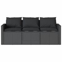 Tuinbank 3-zits met kussens poly rattan zwart - thumbnail