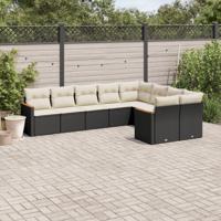 9-delige Loungeset met kussens poly rattan zwart - thumbnail