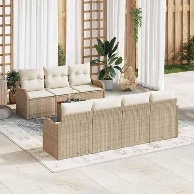 Tuinbankenset met kussen 8 pcs Beige poly rattan