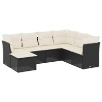 7-delige Loungeset met kussens poly rattan zwart - thumbnail