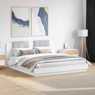 Bedframe met hoofdbord en LED-verlichting wit 180x200 cm