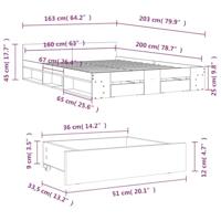 Bedframe met lades bewerkt hout grijs sonoma eiken 160x200 cm - thumbnail