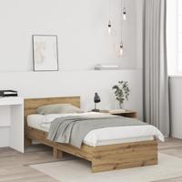 Bedframe artisanaal eikenkleurig 90 x 190 cm Bewerkt hout - thumbnail