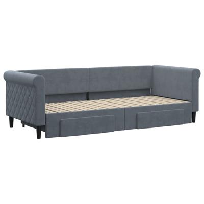 Slaapbank onderschuifbed en lades 90x190 cm fluweel donkergrijs