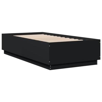 Bedframe met LED-verlichting bewerkt hout zwart 75x190 cm