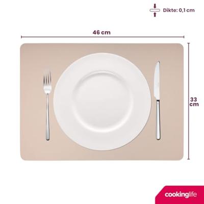 Cookinglife Placemats - Dubbelzijdig - Vegan leer - Bruin / Zand 46 x 33 cm - 6 Stuks