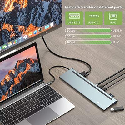 TECHLY 365368 docking station 12 in 1 USB-C-hub VGA HDMI DP RJ45 met Micro SD/SD-speler donkergrijs