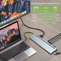 TECHLY 365368 docking station 12 in 1 USB-C-hub VGA HDMI DP RJ45 met Micro SD/SD-speler donkergrijs - thumbnail