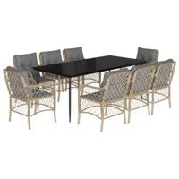 9-delige Tuinset met kussens poly rattan gemengd beige - thumbnail