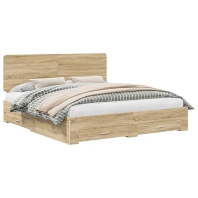 Bedframe met hoofdeinde Sonoma Eiken 200 x 200 cm Bewerkt hout