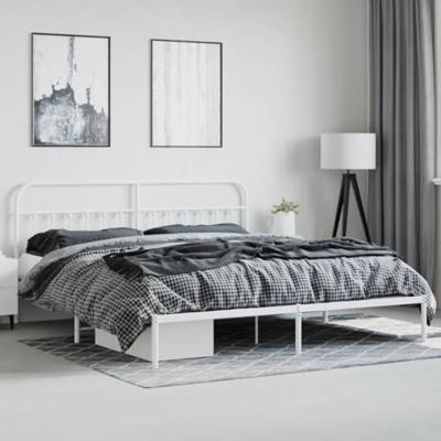 Bedframe met hoofdbord metaal wit 200x200 cm - thumbnail