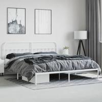 Bedframe met hoofdbord metaal wit 200x200 cm - thumbnail