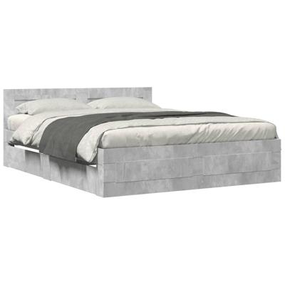Bedframe met hoofdeinde bewerkt hout betongrijs 150x200 cm