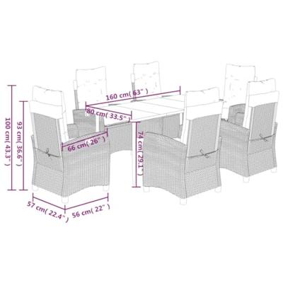 7-delige Tuinset met kussens poly rattan grijs