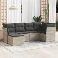 6-delige Loungeset met kussens poly rattan lichtgrijs - thumbnail