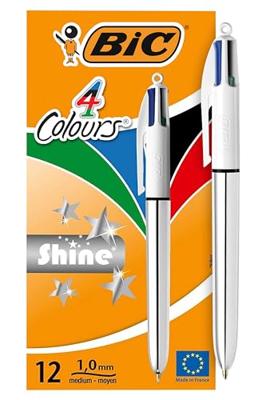 Pen Bic Shine Silver Wit Zilverkleurig (12 Onderdelen)