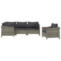 5-delige Loungeset met kussens poly rattan grijs - thumbnail