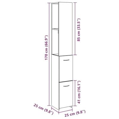 Badkamerkast 25x25x170 cm bewerkt hout artisanaal eikenkleurig