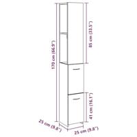 Badkamerkast 25x25x170 cm bewerkt hout artisanaal eikenkleurig - thumbnail