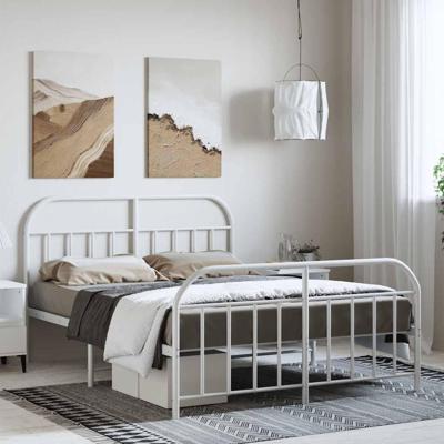 Bedframe met hoofd- en voeteneinde metaal wit 135x190 cm