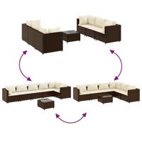 8-delige Loungeset met kussens poly rattan bruin - thumbnail
